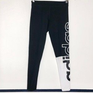 Adidas Athletic Colorblock Logo Leggings Black White Graphic Activewear Sz 14